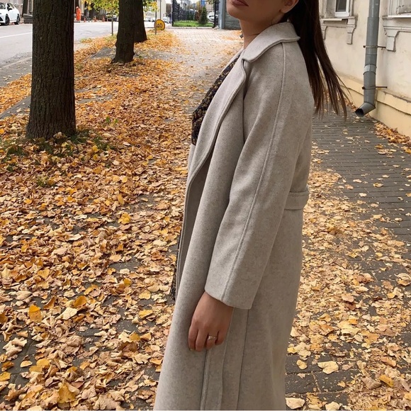 Wool coat long Heather Gray collar womens belted collar  jacket - Picture 8 of 8